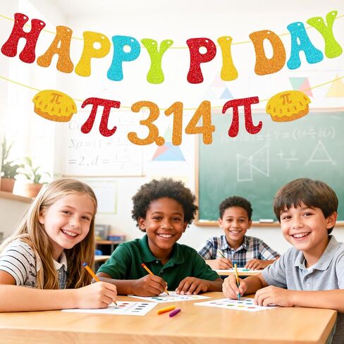 Happy Pi Day Banner - Sparkling Glitter Pi Day Party Decorations, Pre-Strung Math Garland with Pi Symbols for STEM Party & Classroom, 42" Adjustable Length in Kuwait