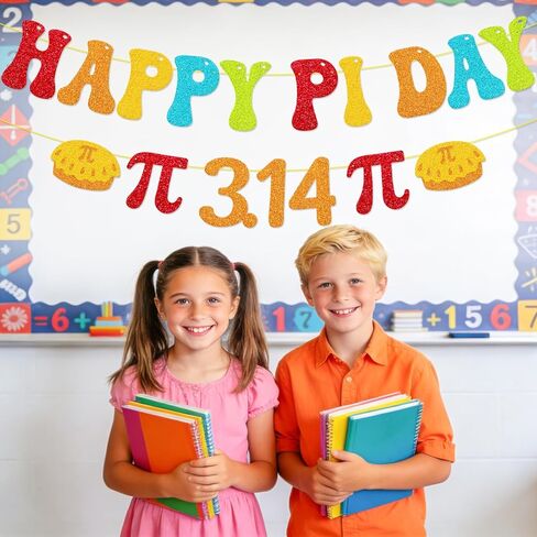 Happy Pi Day Banner - Sparkling Glitter Pi Day Party Decorations, Pre-Strung Math Garland with Pi Symbols for STEM Party & Classroom, 42" Adjustable Length in Kuwait
