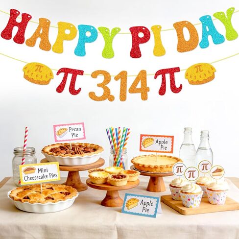 Happy Pi Day Banner - Sparkling Glitter Pi Day Party Decorations, Pre-Strung Math Garland with Pi Symbols for STEM Party & Classroom, 42" Adjustable Length in Kuwait