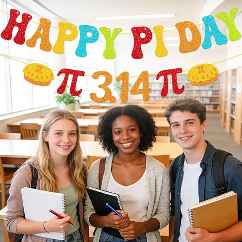 Happy Pi Day Banner - Sparkling Glitter Pi Day Party Decorations, Pre-Strung Math Garland with Pi Symbols for STEM Party & Classroom, 42" Adjustable Length in Kuwait
