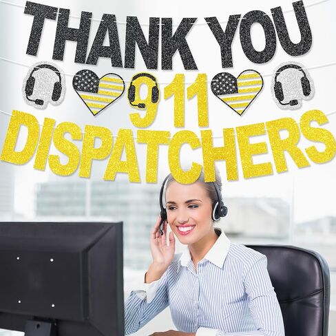 Thank You 911 Dispatchers Banner - NO DIY Dispatchers Week Decorations 911 Dispatcher Appreciation Party Supplies Telecommunicator Week Gifts in Kuwait