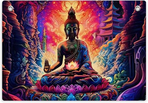 Psychedelic Buddha Art Tapestry Banner Flag 28.5×20 Inch - Trippy Spiritual Wall Hanging Decor for Bedroom Living Room Meditation Space,Perfect Gifts for Psychedelic Art Fans Boho Aesthetic Lovers in Saudi Arabia