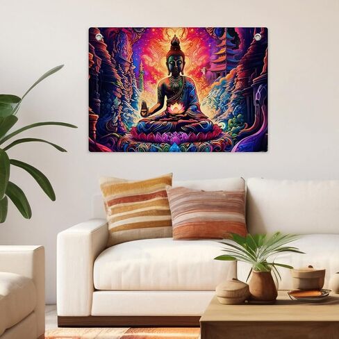 Psychedelic Buddha Art Tapestry Banner Flag 28.5×20 Inch - Trippy Spiritual Wall Hanging Decor for Bedroom Living Room Meditation Space,Perfect Gifts for Psychedelic Art Fans Boho Aesthetic Lovers in Saudi Arabia