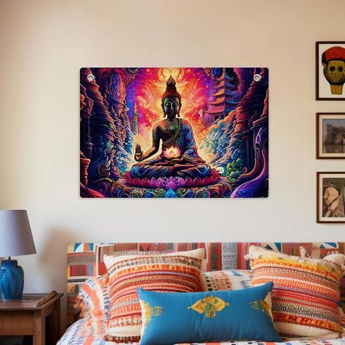 Psychedelic Buddha Art Tapestry Banner Flag 28.5×20 Inch - Trippy Spiritual Wall Hanging Decor for Bedroom Living Room Meditation Space,Perfect Gifts for Psychedelic Art Fans Boho Aesthetic Lovers in Saudi Arabia