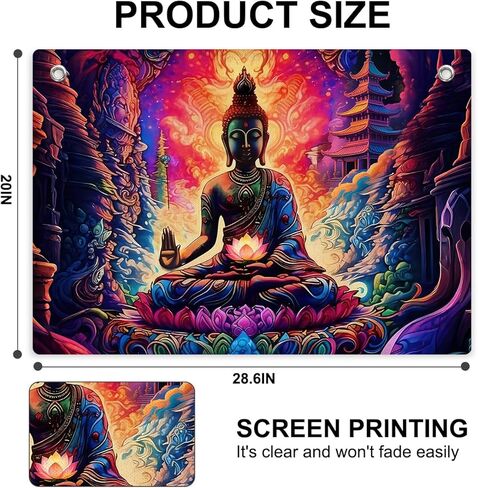 Psychedelic Buddha Art Tapestry Banner Flag 28.5×20 Inch - Trippy Spiritual Wall Hanging Decor for Bedroom Living Room Meditation Space,Perfect Gifts for Psychedelic Art Fans Boho Aesthetic Lovers in Saudi Arabia
