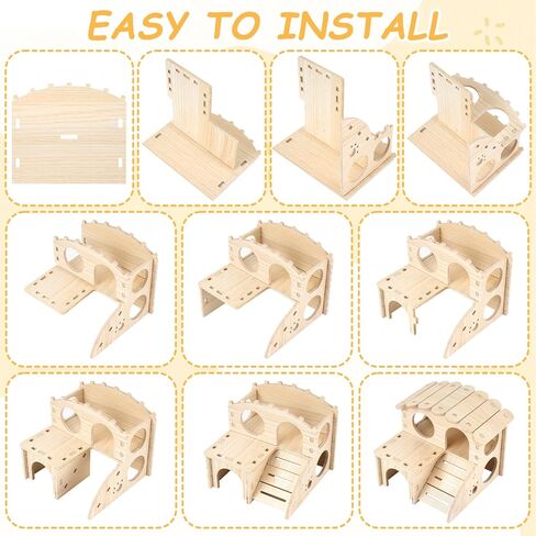 Hamster Toys Complete Set - Noiseless Silent Exercise Wheel, Maze Wood House, Stand, Chew Toys & Water Bottle Cage Accessories for Hamster, Rat, Mice Small Animal Habitat in Saudi Arabia