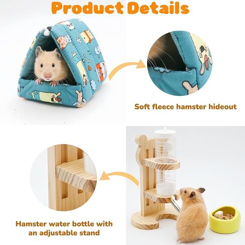 32 Pcs Hamster Cage Accessories, Silent Hamster Wheel, 22 Chew Toys Set, Wooden Hideout, Fleece House, Water Bottle Set, Ceramic Food Bowl for Rat Mice Small Animals Habitat Decor in Kuwait