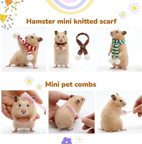 32 Pcs Hamster Cage Accessories, Silent Hamster Wheel, 22 Chew Toys Set, Wooden Hideout, Fleece House, Water Bottle Set, Ceramic Food Bowl for Rat Mice Small Animals Habitat Decor in Kuwait