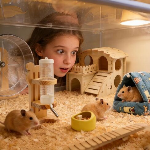 32 Pcs Hamster Cage Accessories, Silent Hamster Wheel, 22 Chew Toys Set, Wooden Hideout, Fleece House, Water Bottle Set, Ceramic Food Bowl for Rat Mice Small Animals Habitat Decor in Kuwait