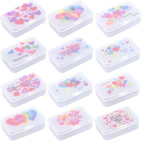Goodma 12 Pieces Thank You Image Pattern Rectangular Plastic Boxes Empty Storage Organizer Containers with Hinged Lids for Small Items and Other Craft Projects, 3.3 x 2.2 x 1 inch (Transparent) in Kuwait