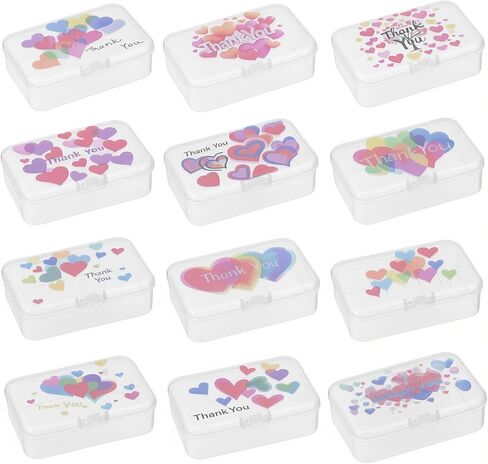 Goodma 12 Pieces Thank You Image Pattern Rectangular Plastic Boxes Empty Storage Organizer Containers with Hinged Lids for Small Items and Other Craft Projects, 3.3 x 2.2 x 1 inch (Transparent) in Saudi Arabia