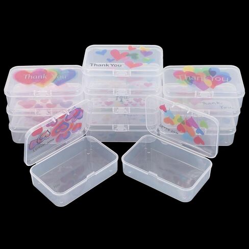 Goodma 12 Pieces Thank You Image Pattern Rectangular Plastic Boxes Empty Storage Organizer Containers with Hinged Lids for Small Items and Other Craft Projects, 3.3 x 2.2 x 1 inch (Transparent) in Saudi Arabia