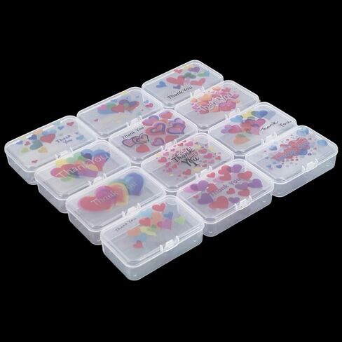 Goodma 12 Pieces Thank You Image Pattern Rectangular Plastic Boxes Empty Storage Organizer Containers with Hinged Lids for Small Items and Other Craft Projects, 3.3 x 2.2 x 1 inch (Transparent) in Saudi Arabia