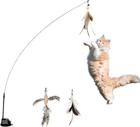 SHAZORY Interactive Bird Simulation Cat Toy Set, Interactive Cat Toys for Indoor Cats, Cat Feather Toy, Self-Holding Suction Base, 2 Feather Replacements with Bells, Realistic Bird Impression in Saudi Arabia