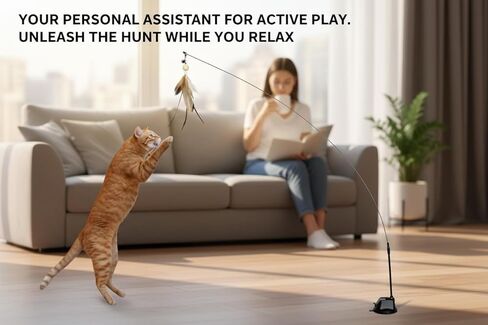 SHAZORY Interactive Bird Simulation Cat Toy Set, Interactive Cat Toys for Indoor Cats, Cat Feather Toy, Self-Holding Suction Base, 2 Feather Replacements with Bells, Realistic Bird Impression in Saudi Arabia