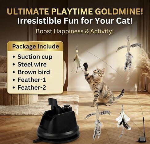 SHAZORY Interactive Bird Simulation Cat Toy Set, Interactive Cat Toys for Indoor Cats, Cat Feather Toy, Self-Holding Suction Base, 2 Feather Replacements with Bells, Realistic Bird Impression in Saudi Arabia