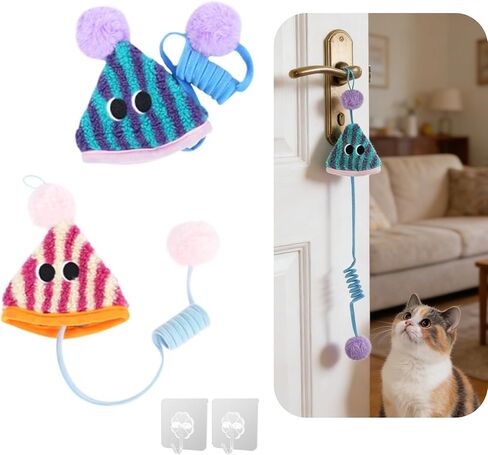 Spring Parachute Cat Toys for Indoor Cats,Interactive Door Hanging Cat Toys for Bored Indoor Adult Cats,Retractable Teaser Toy,Hanging Interactive Toys for Cat Kitten Chase Exercise (Style A-2PCS) in Saudi Arabia