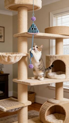Spring Parachute Cat Toys for Indoor Cats,Interactive Door Hanging Cat Toys for Bored Indoor Adult Cats,Retractable Teaser Toy,Hanging Interactive Toys for Cat Kitten Chase Exercise (Style A-2PCS) in Saudi Arabia
