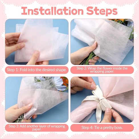 70 Sheets Flower Wrapping Paper, Cotton Wrapping Flower Paper Withdrawable Pleated Bouquet Wrap, 11"x 11" Waterproof Non-Woven Fabric for Fresh Flowers Gift Packaging Florist Supplies (Beige, Pink) in Saudi Arabia