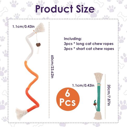 6Pcs Cat Chew Rope Toy Pet Chew Toys Interactive Cat Nip Kicker Toy Bent Cats Rope Toys Bite-Proof Playthings Kitten ChewRopes Pet Supplies for All Breeds Cats Teeth Cleaning Stress Relief in Saudi Arabia