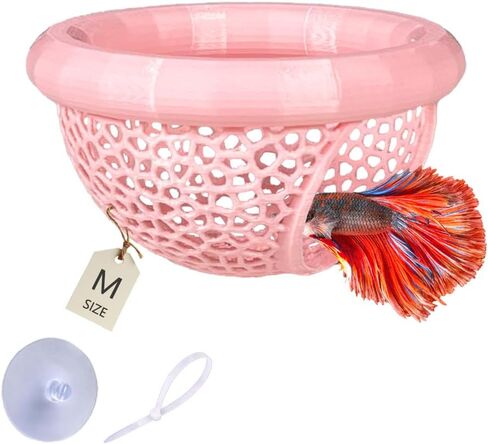 أرجوحة بيتا العائمة مع كوب شفط، وكهف الروبيان، وحلقات تغذية أسماك البيتا، وديكور حوض السمك المطبوع ثلاثي الأبعاد (أزرق، كبير) in Kuwait