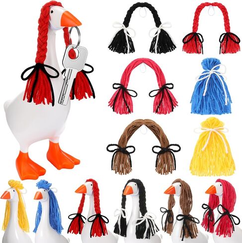 6 Pcs Mini Desk Goose Wigs Hand Knitted Goose Outfits 7'' Desk Geese Braid Accessories Wig Crochet Hook Wig for Xmas Gift 7 Inch Geese Figurine Desktop Home Decoration in Saudi Arabia