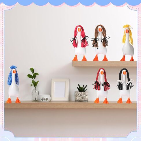 6 Pcs Mini Desk Goose Wigs Hand Knitted Goose Outfits 7'' Desk Geese Braid Accessories Wig Crochet Hook Wig for Xmas Gift 7 Inch Geese Figurine Desktop Home Decoration in Saudi Arabia