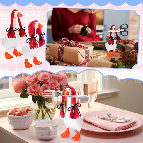 6 Pcs Mini Desk Goose Wigs Hand Knitted Goose Outfits 7'' Desk Geese Braid Accessories Wig Crochet Hook Wig for Xmas Gift 7 Inch Geese Figurine Desktop Home Decoration in Saudi Arabia