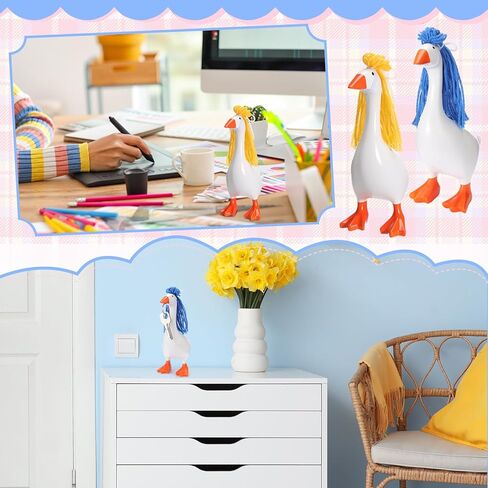 6 Pcs Mini Desk Goose Wigs Hand Knitted Goose Outfits 7'' Desk Geese Braid Accessories Wig Crochet Hook Wig for Xmas Gift 7 Inch Geese Figurine Desktop Home Decoration in Saudi Arabia