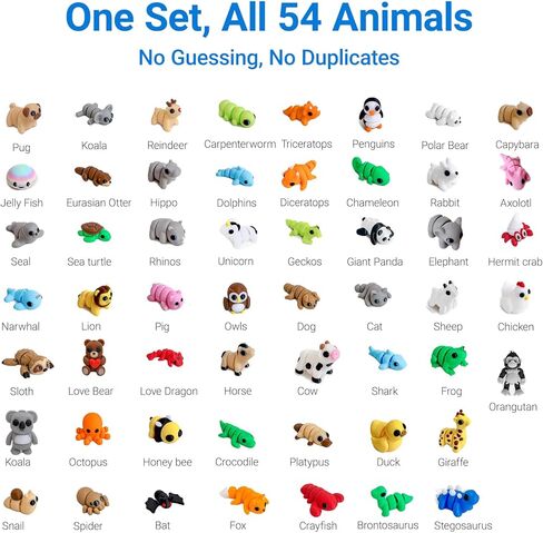 54 PCS 3D Printed Articulated Animal Figurines Set for Office Desk Cute Jointed Animal Desk Decor, Posable Mini Animal Figures for Workspace Display, Handheld Stress Relief Desk Accessories in Saudi Arabia