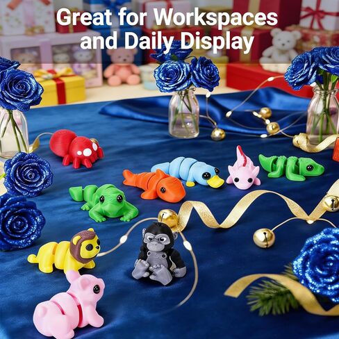 54 PCS 3D Printed Articulated Animal Figurines Set for Office Desk Cute Jointed Animal Desk Decor, Posable Mini Animal Figures for Workspace Display, Handheld Stress Relief Desk Accessories in Saudi Arabia