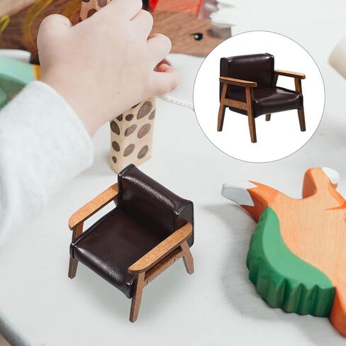 Toyvian Miniature Dollhouse Chair 1:12 Dollhouse Vintage Sofa Armchair Mini Faux Leather Loveseat Bench Chair Couch for Mini House Living Room Bedroom Decoration 7cm in Saudi Arabia