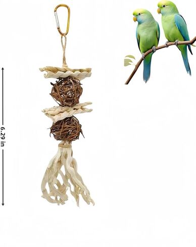 DEYUSHI 3 Pack Natural Straw Rope Hanging Bird Toys Bird Chew Shred Foraging Toys Parakeet Toys Parrot Toys Conure Cockatiel Budgie Lovebird Bird Cage Accessories in Saudi Arabia