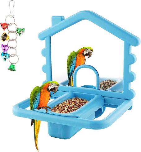 3 in 1 Bird Mirror with Perch Stand,Parrot Mirror for Cage,Bird Swing Toys for Cockatiels,Lovebirds,Conures,Parakeets-Helps Birds Release Stress (Blue) in Saudi Arabia