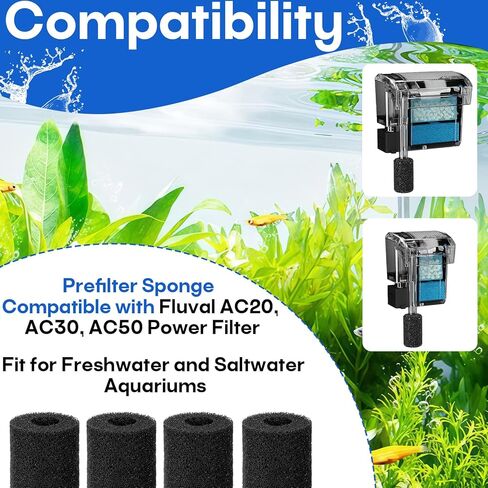 16 قطعة من إسفنجة الفلتر المسبق متوافقة مع فلتر الطاقة AC20 AC30 AC50، استبدال إسفنجة مصفاة السحب، تناسب أحواض المياه العذبة والمياه المالحة in Kuwait