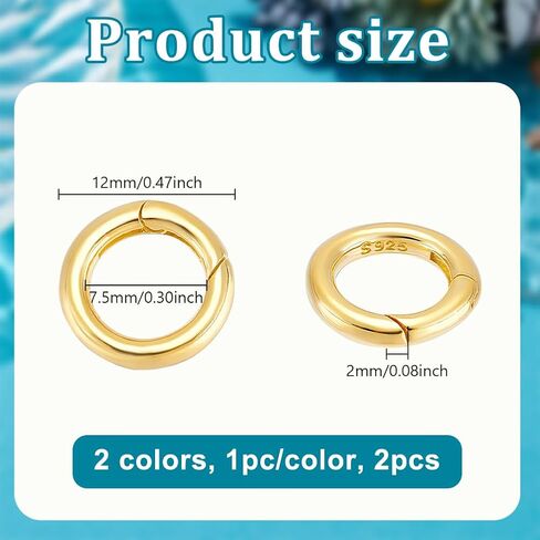 AHANDMAKER 2 Pcs 2 Colors 925 Sterling Silver Spring Gate Rings, 12mm Round Necklace Shortener Extender Clasp, Silver Spring Gate Rings Connector, Toggle Clasp for Jewelry Making DIY Craft in Saudi Arabia