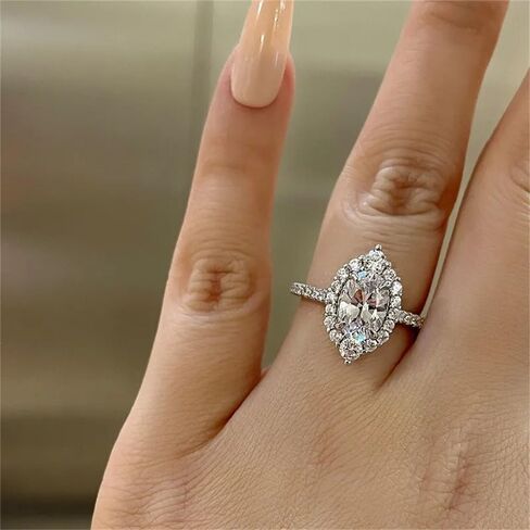 925 Sterling Silver Shiny Full Diamond Ring 18K Gold Cocktail Rings Oval Cut 3ct Cubic Zirconia Promise Rings CZ Multi Row Diamond Ring Eternity Engagement Wedding Band Ring for Women A.8 (US Code 6) in Saudi Arabia
