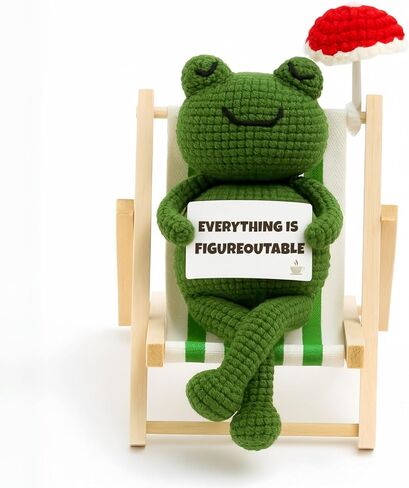 Everything is Figureoutable Frog Plush – Funny Inspirational Desk Decor, Crochet Frog with Card and Mini Chair, Relaxing Frog Toy Gift for Office or Therapy Space in Saudi Arabia