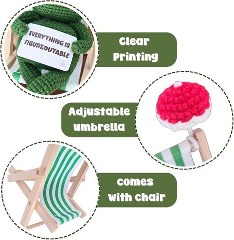 Everything is Figureoutable Frog Plush – Funny Inspirational Desk Decor, Crochet Frog with Card and Mini Chair, Relaxing Frog Toy Gift for Office or Therapy Space in Saudi Arabia