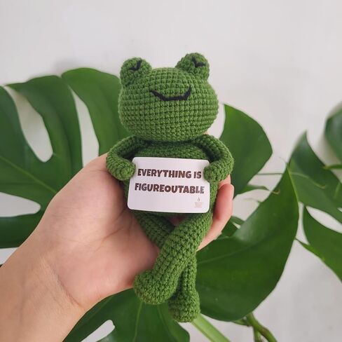 Everything is Figureoutable Frog Plush – Funny Inspirational Desk Decor, Crochet Frog with Card and Mini Chair, Relaxing Frog Toy Gift for Office or Therapy Space in Saudi Arabia