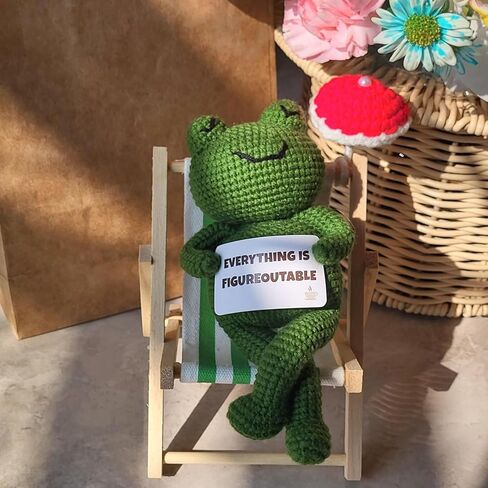 Everything is Figureoutable Frog Plush – Funny Inspirational Desk Decor, Crochet Frog with Card and Mini Chair, Relaxing Frog Toy Gift for Office or Therapy Space in Saudi Arabia