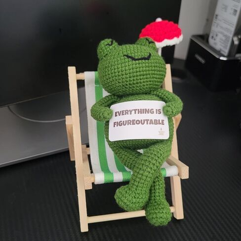 Everything is Figureoutable Frog Plush – Funny Inspirational Desk Decor, Crochet Frog with Card and Mini Chair, Relaxing Frog Toy Gift for Office or Therapy Space in Saudi Arabia