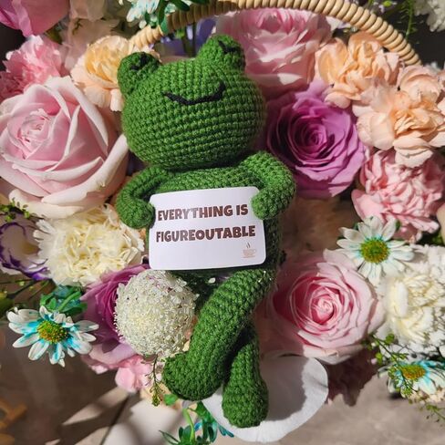 Everything is Figureoutable Frog Plush – Funny Inspirational Desk Decor, Crochet Frog with Card and Mini Chair, Relaxing Frog Toy Gift for Office or Therapy Space in Saudi Arabia