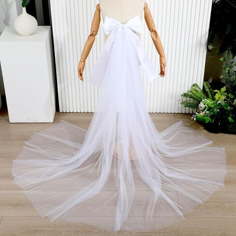 12 Pcs Large White Wedding Pew Bows 15.7 x 7.9 in Satin Bow with 98.5ft Fabric Tulle Church Chair Aisle Decor for Wedding Dress Bowknot Bridal Shower Reception Birthday (Flat Bow) in Saudi Arabia