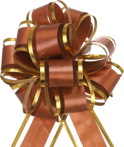 10pcs 4 Inch Large Big Pull Bow with Gold Edge, Organza Car Gift Wrapping Bow Ribbon for Wedding Car Baskets Presents Christmas Bow, Coffee in Saudi Arabia