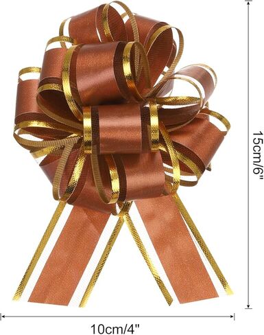 10pcs 4 Inch Large Big Pull Bow with Gold Edge, Organza Car Gift Wrapping Bow Ribbon for Wedding Car Baskets Presents Christmas Bow, Coffee in Saudi Arabia