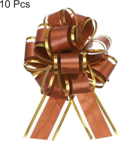 10pcs 4 Inch Large Big Pull Bow with Gold Edge, Organza Car Gift Wrapping Bow Ribbon for Wedding Car Baskets Presents Christmas Bow, Coffee in Saudi Arabia