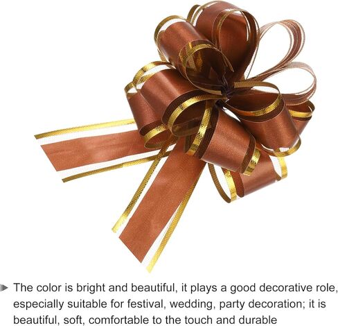 10pcs 4 Inch Large Big Pull Bow with Gold Edge, Organza Car Gift Wrapping Bow Ribbon for Wedding Car Baskets Presents Christmas Bow, Coffee in Saudi Arabia