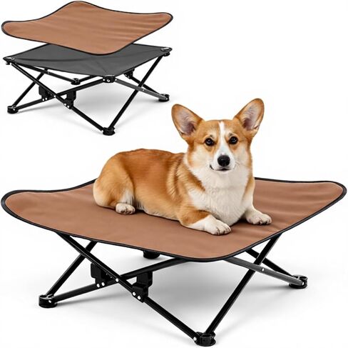 Leinuosen Elevated Dog Bed for Small Dogs 27.5" x 27.5" X8" Camping Chair Dog Portable Folding Raised Pet Cot Warm Outdoor Pet Bed with Breathable Mesh No Slip Feet Matching Carry Bag for Winter in Saudi Arabia