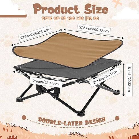 Leinuosen Elevated Dog Bed for Small Dogs 27.5" x 27.5" X8" Camping Chair Dog Portable Folding Raised Pet Cot Warm Outdoor Pet Bed with Breathable Mesh No Slip Feet Matching Carry Bag for Winter in Saudi Arabia